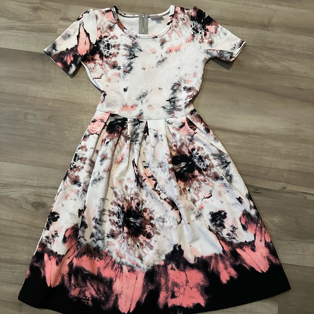 Pink Tie-Dye Unicorn M LuLaRoe Amelia Dress XS